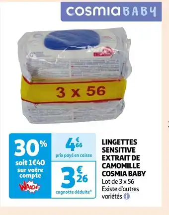Cosmia baby lingettes sensitive extrait de camomille