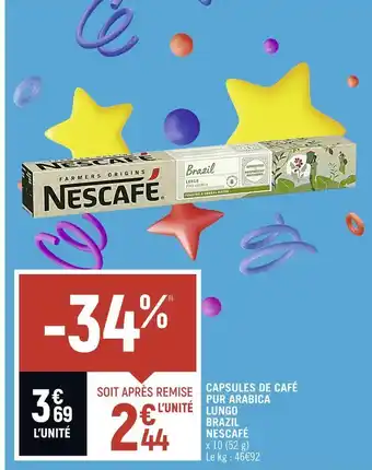 Spar Nescafé capsules de café pur arabica lungo brazil offre