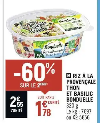 Spar Bonduelle riz à la provençale thon et basilic offre