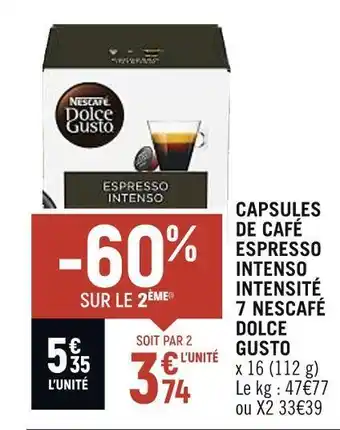 Spar Nescafé dolce gusto capsules de café espresso intenso intensité 7 offre