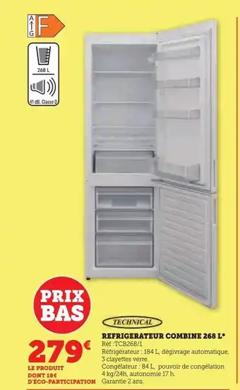 Super U Réfrigérateur combiné 268 l offre