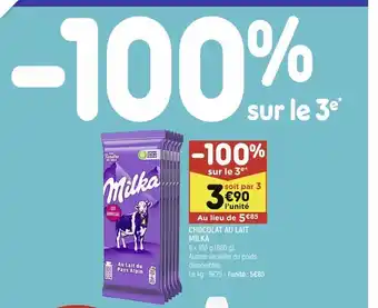 Leader Price Chocolat au lait milka offre