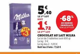 Hyper U Chocolat au lait milka offre