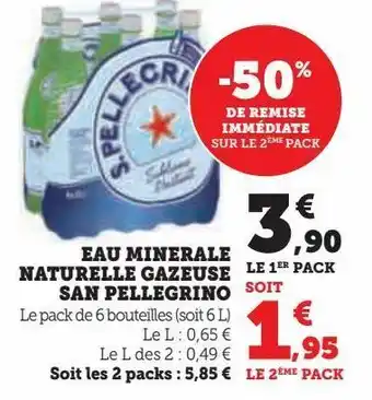 Hyper U Eau minerale naturelle gazeuse san pellegrino offre