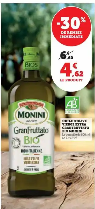 Hyper U Huile d'olive vierge extra granfruttato bio monini offre