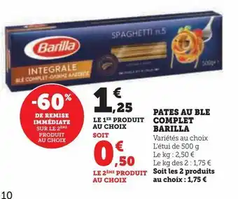 Hyper U Pates au ble complet barilla offre