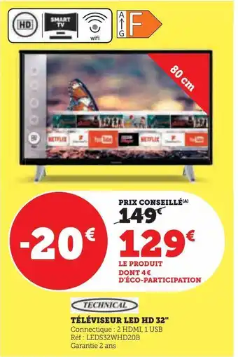 Hyper U Téléviseur led hd 32'' offre