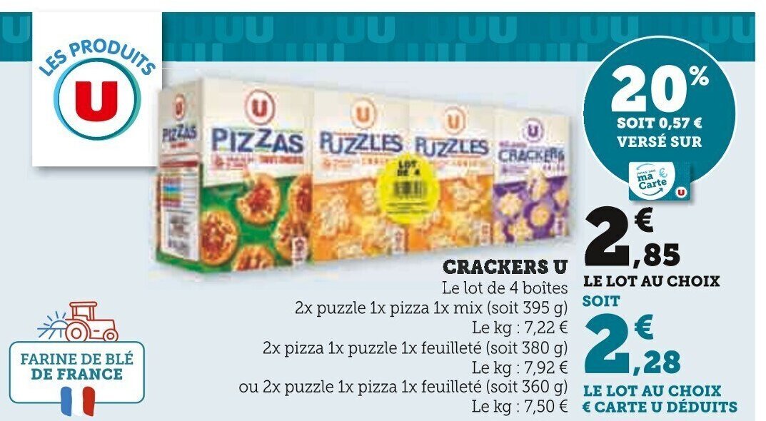 Super U CRACKERS U Le lot de 4 boîtes offre