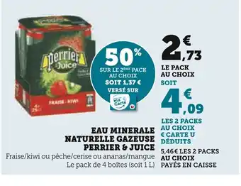 Super U EAU MINERALE AU CHOIX NATURELLE GAZEUSE PERRIER & JUICE offre