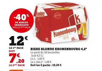 Super U BIERE BLONDE KRONENBOURG 4,2° Le pack de 26 bouteilles offre