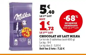 U Express Milka chocolat au lait offre