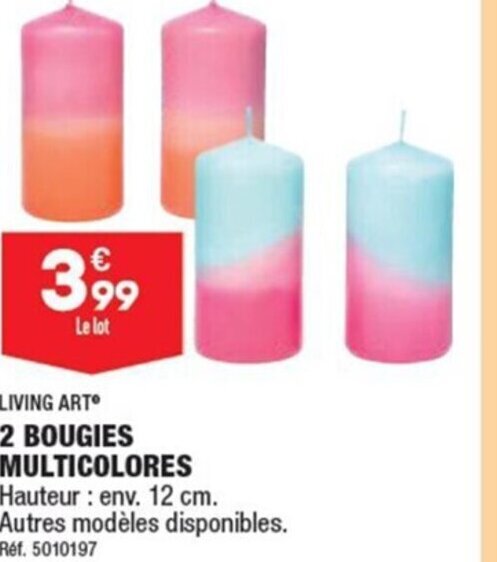 ALDI LIVING ART 2 BOUGIES MULTICOLORES offre
