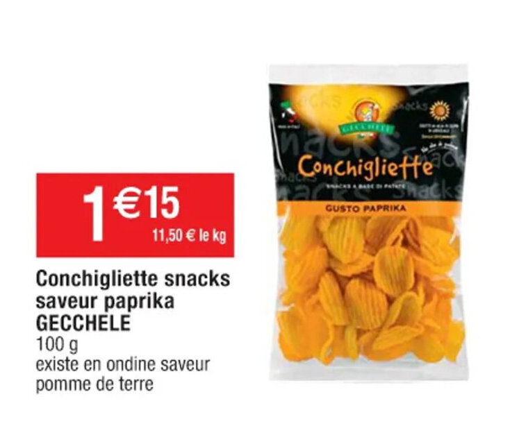 Cora Conchigliette snacks saveur paprika GECCHELE offre