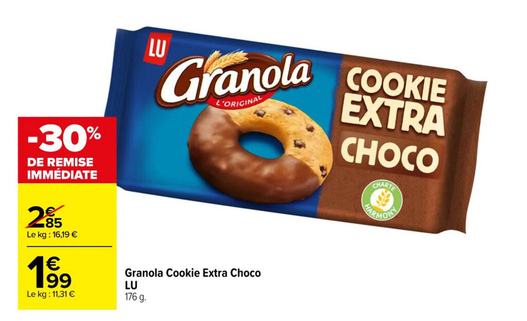 Promo Granola Cookie Extra Choco LU chez Carrefour