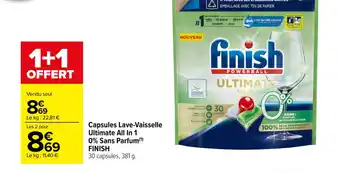 Carrefour Capsules Lave-Vaisselle Ultimate All In 1 0% Sans Parfum(¹) FINISH offre