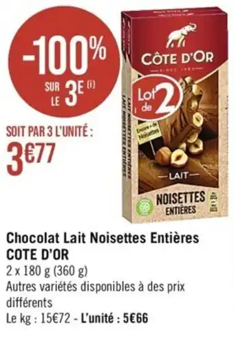 Chocolat Lait Noisettes Entières COTE D'OR