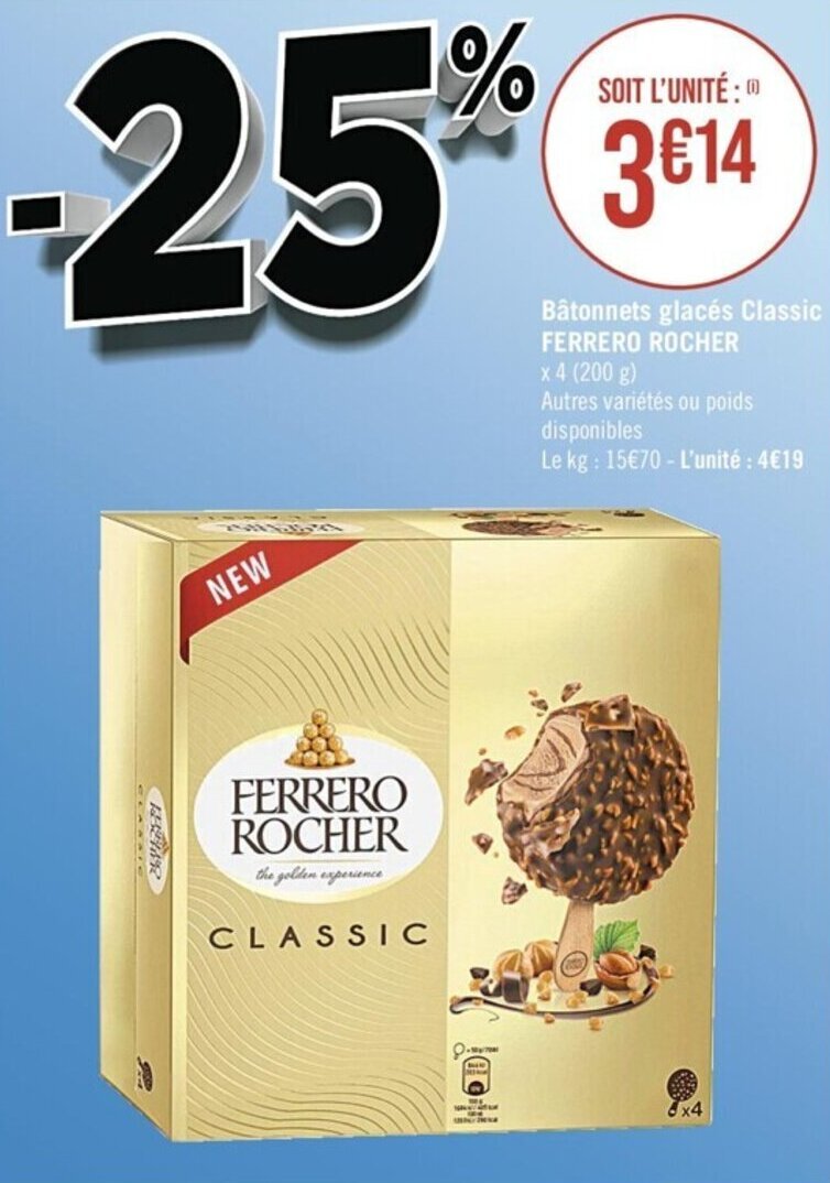 Casino Supermarchés Bâtonnets glacés Classic FERRERO ROCHER offre