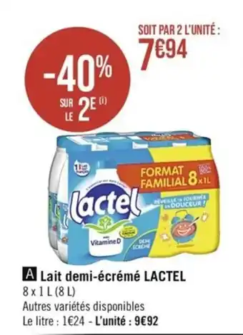 Casino Supermarchés Lait demi-écrémé LACTEL 8x1L (8L) offre