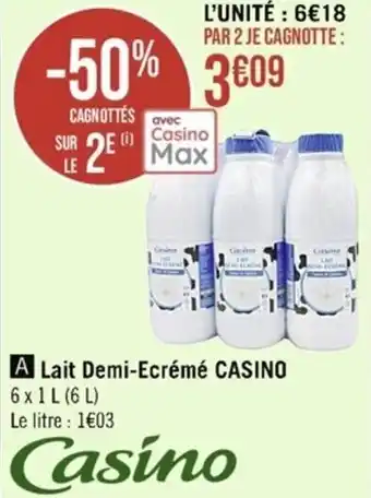 Casino Supermarchés Lait Demi-Ecrémé CASINO offre