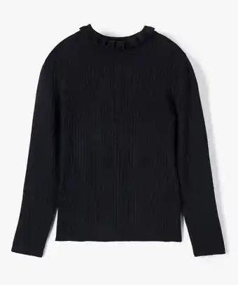 Gémo Pull fille en maille côtelée et col montant coupe ajustée offre