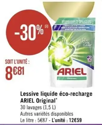 Casino Supermarchés Lessive liquide éco-recharge ARIEL Original 30 lavages (1,5 L) offre