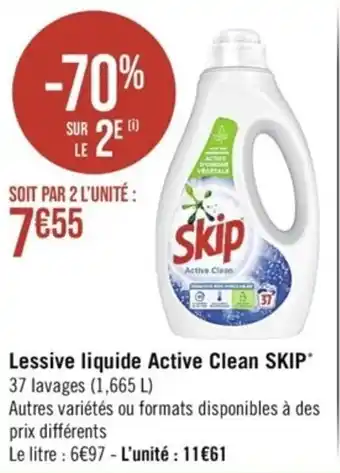 Casino Supermarchés Lessive liquide Active Clean SKIP* 37 lavages (1,665 L) offre