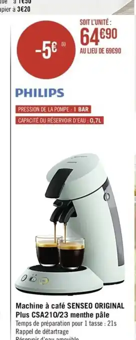 Casino Supermarchés Machine à café SENSEO ORIGINAL Plus CSA210/23 menthe pâle offre