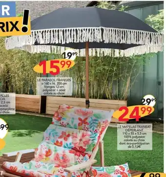 Stokomani LE PARASOL FRANGES o 160 x ht. 200 cm franges 12 cm polyester + acier coloris au choix offre