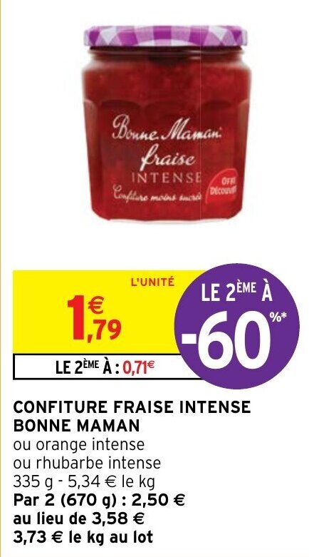 Intermarché CONFITURE FRAISE INTENSE BONNE MAMAN offre