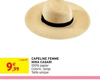 Intermarché CAPELINE FEMME NINA CASARI 100% papier Coloris : beige Taille unique offre