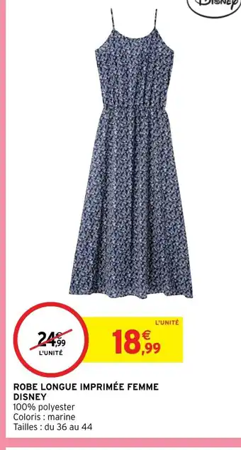 Promo ROBE LONGUE IMPRIMEE FEMME DISNEY chez Intermarche