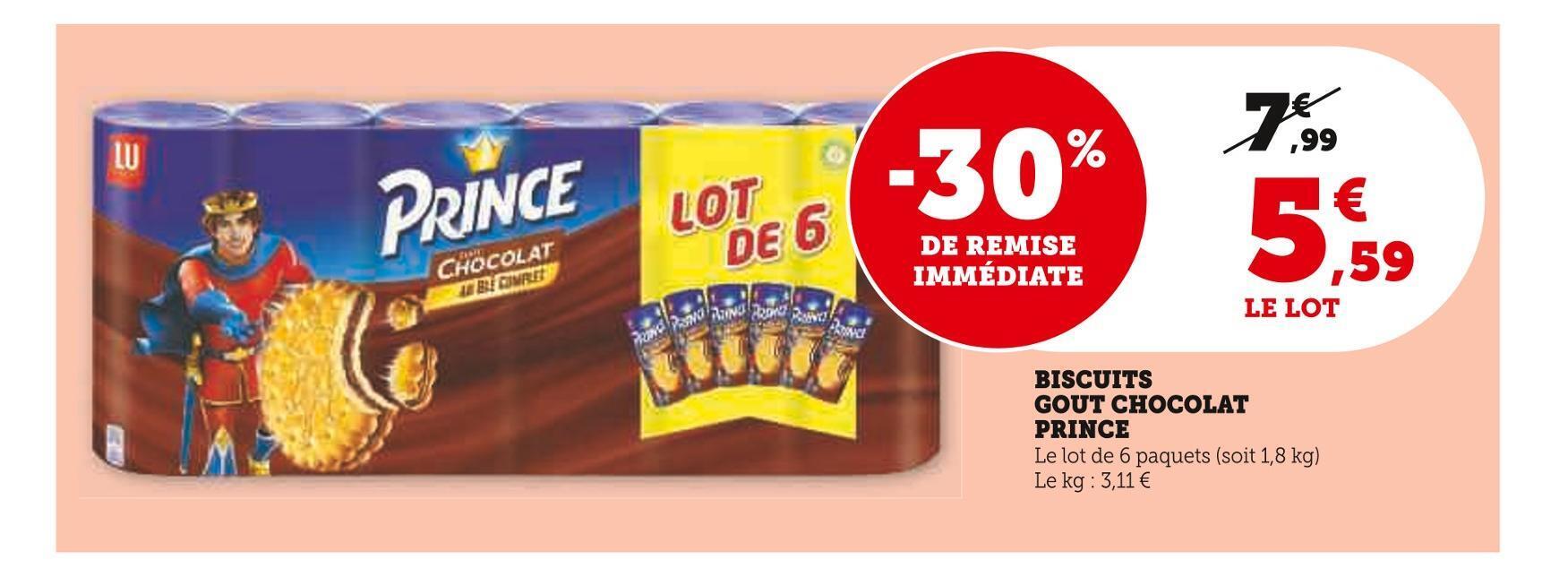 Super U Prince biscuits gout chocolat offre