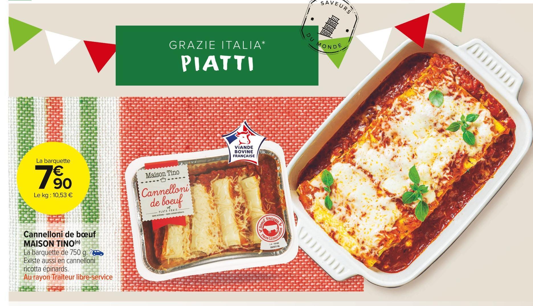 Carrefour Market Maison tino cannelloni de bœuf offre