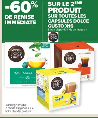 Carrefour Market Dolce gusto -60% de remise immédiate sur le 2ème produit sur toutes les capsules dolce gusto x16 offre