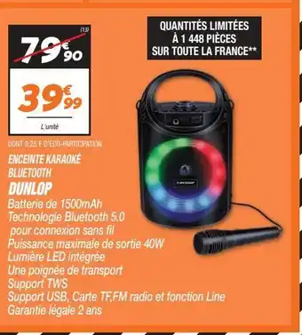 Enceinte karaoke bluetooth dunlop