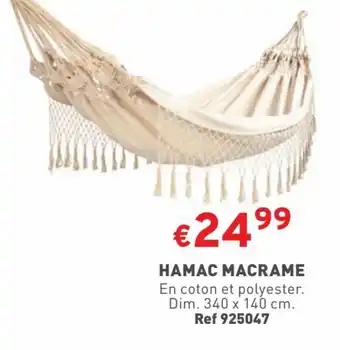 Trafic HAMAC MACRAME En coton et polyester. Dim. 340 x 140 cm. Ref 925047 offre