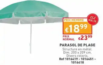 Trafic PARASOL DE PLAGE Structure en métal. Dim. 200 x 209 cm. Divers coloris. offre