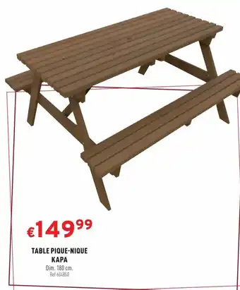 Trafic TABLE PIQUE-NIQUE offre
