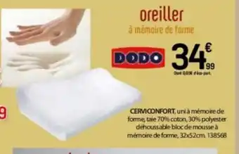 CERVICONFORT, uni à mémoire de forme, taie 70% coton, 30% polyester