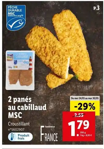 Lidl 2 panés au cabillaud offre