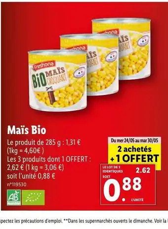 Lidl Maïs Bio offre