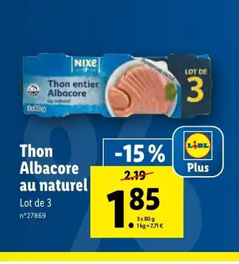 Lidl Thon Albacore au naturel offre