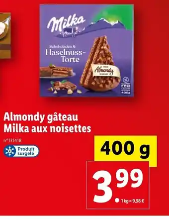 Lidl Almondy gâteau Milka aux noisettes offre