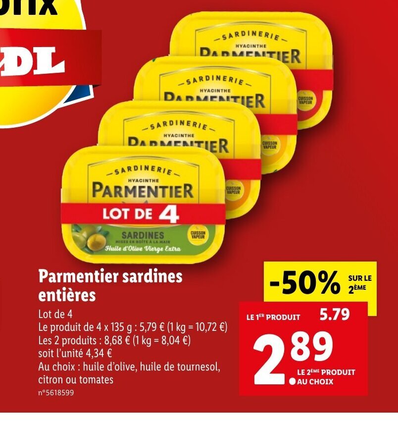 Promo Parmentier sardines entières chez Lidl