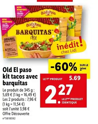 Lidl Old El paso kit tacos avec barquitas offre