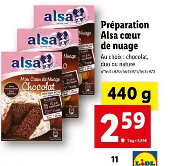Lidl Préparation Alsa cœur de nuage offre