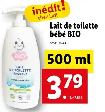 Lidl Lait de toilette bébé BIO offre