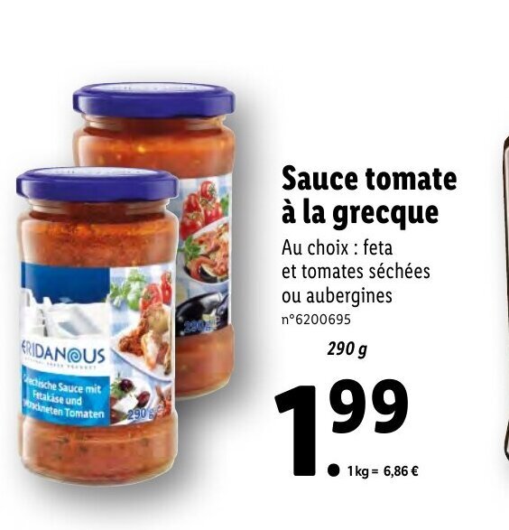 Promo Sauce tomate à la grecque chez Lidl