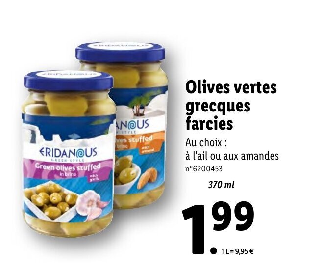 Promo Olives vertes grecques farcies chez Lidl