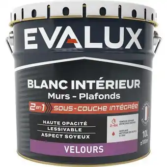 Evalux peinture blanche intérieure 2en1 sous couche intégrée velours 10 l